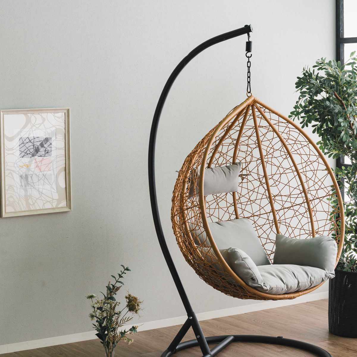 ハンギングチェア 1人用 ラタン調 マーレ （ エッグチェア 吊り下げ式