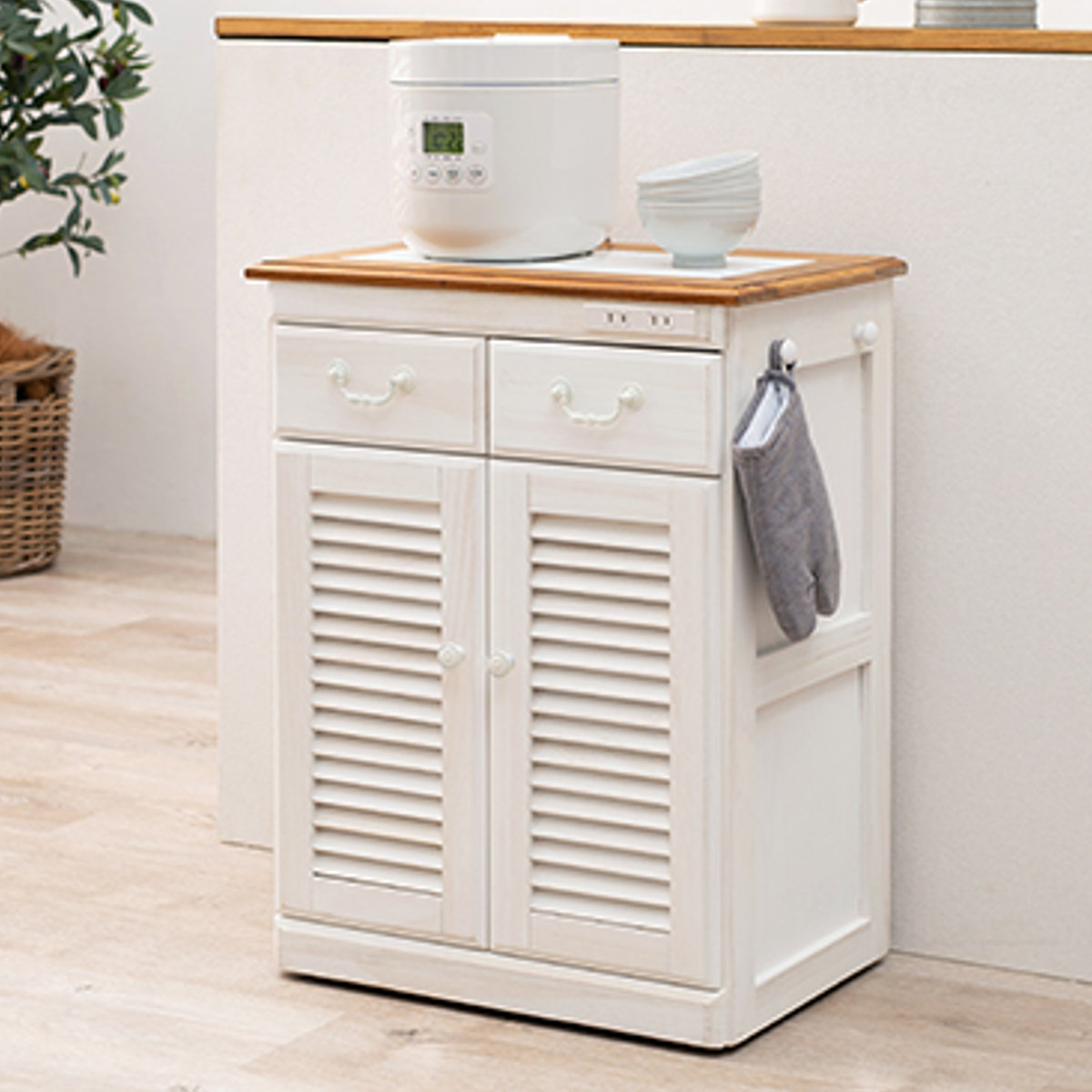 HAGiHARA（萩原） キッチンカウンター タイル天板 コンセント付 幅52cm