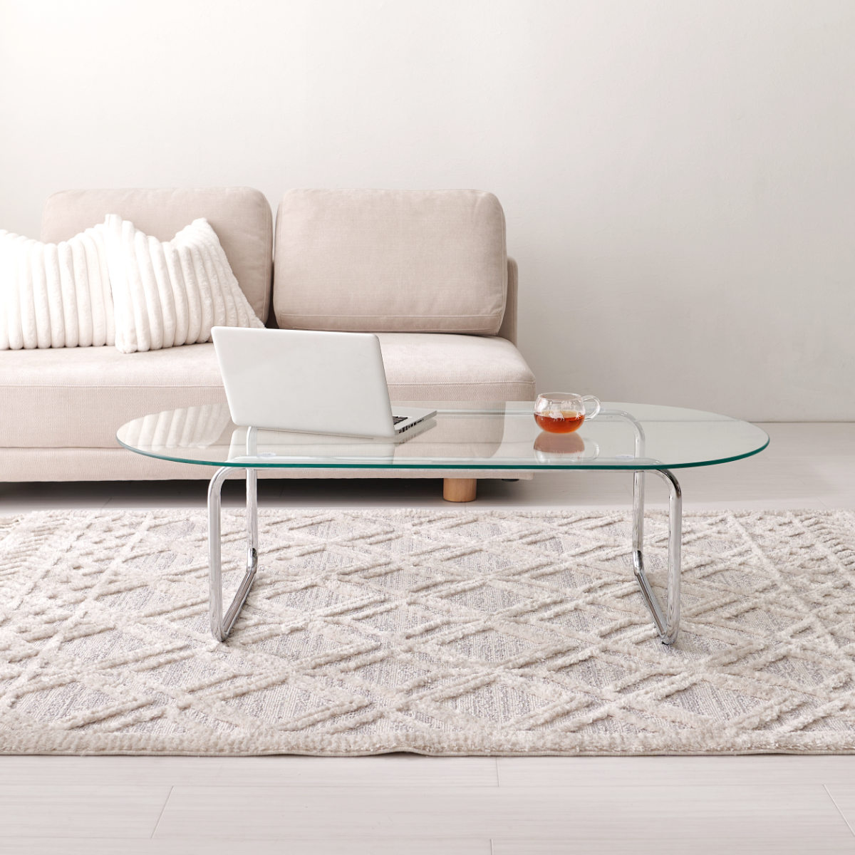 HAGiHARA（萩原） リビングテーブル 楕円 ガラス 幅120cm センター