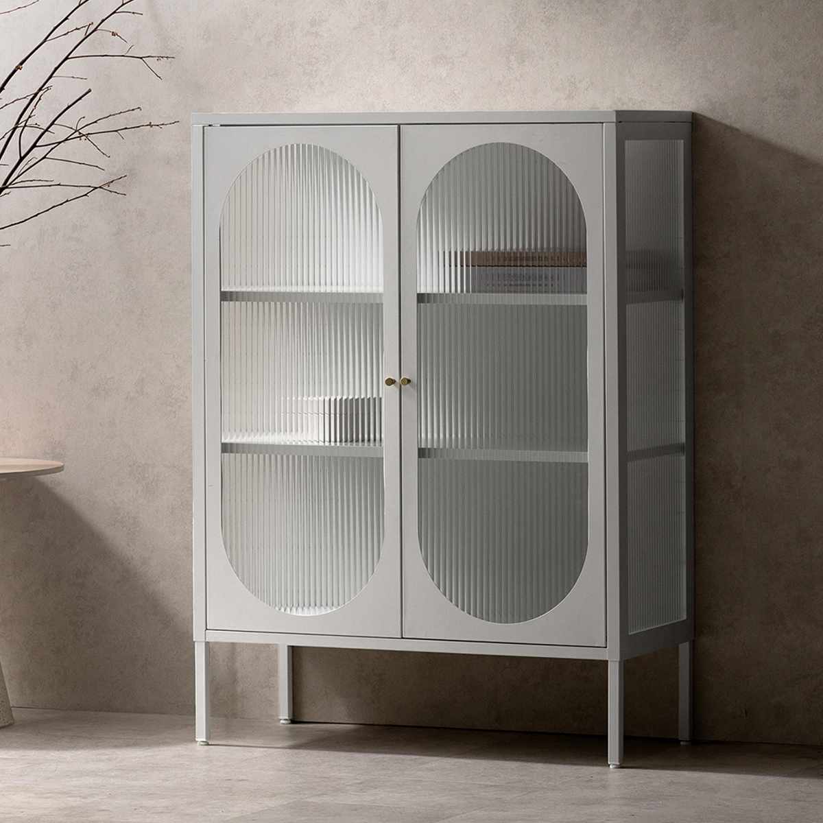 宮武製作所 ガラスキャビネット 幅80cm Muun 可動棚 スチール 波