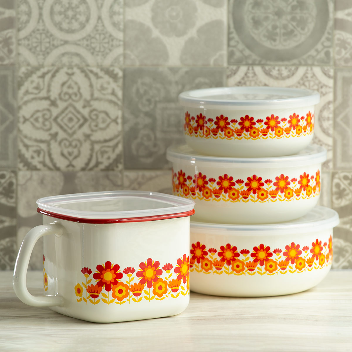 富士ホーロー 保存容器 800ml メモリーズ 14cm 丸型容器 サンフラワー