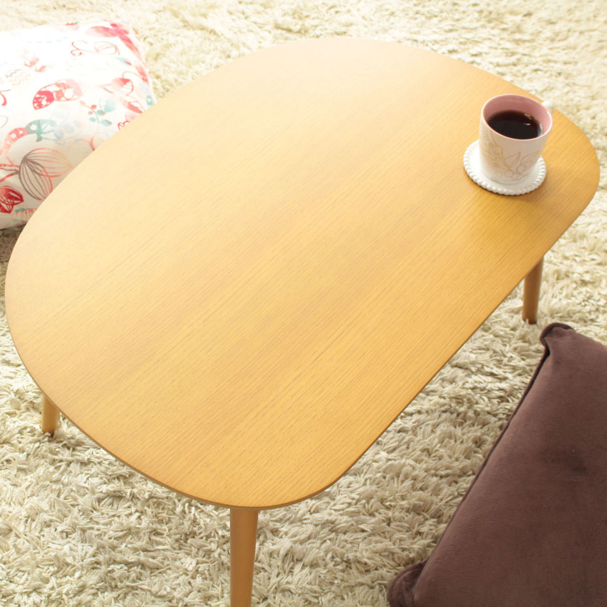 岩附 センターテーブル 幅75cm 天然木突板 オーバル （ テーブル ロー