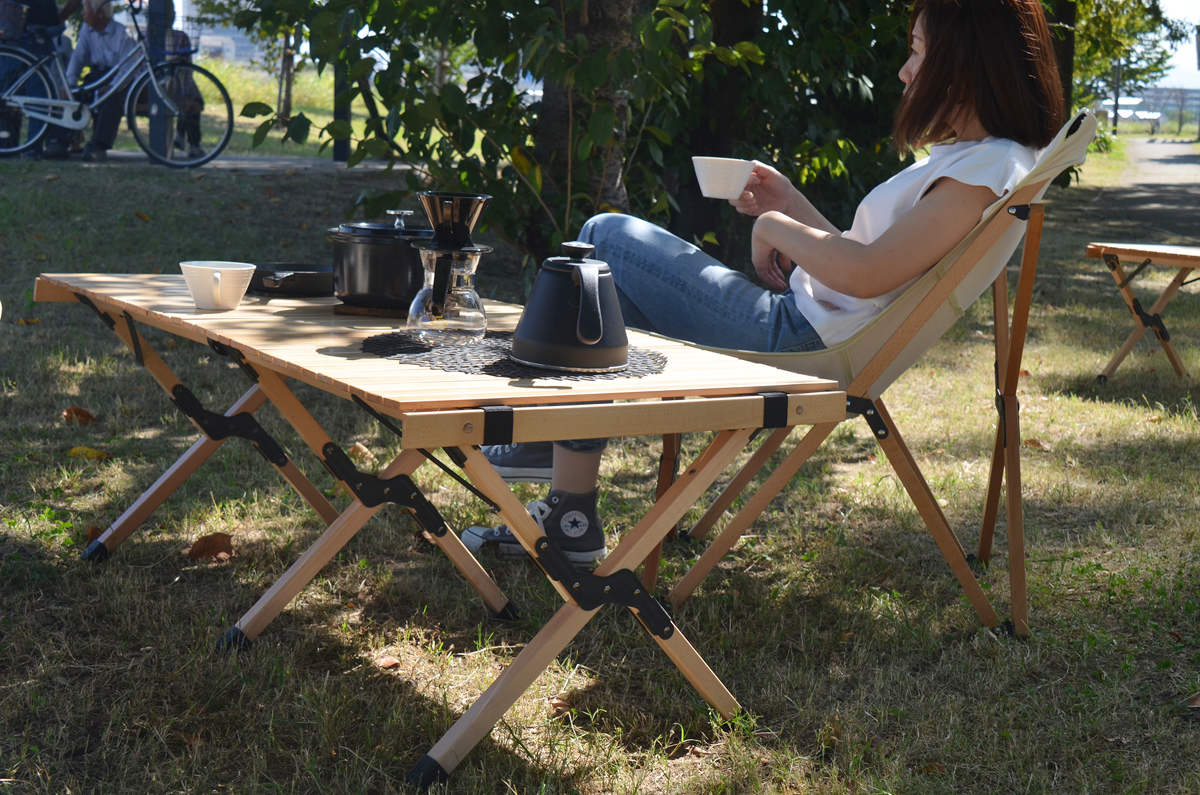 キャンプテーブル 折りたたみ 木製 幅120×奥行60×高さ45cm