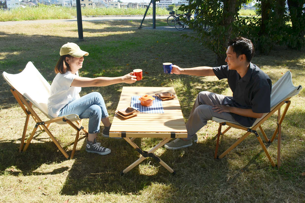 キャンプテーブル 折りたたみ 木製 幅120×奥行60×高さ45cm