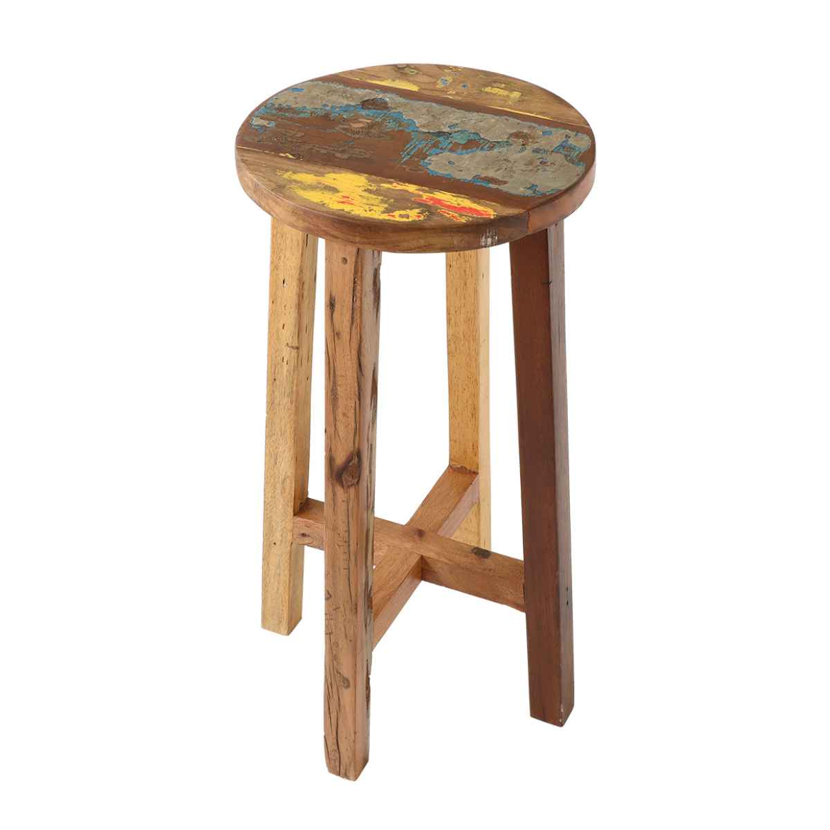 ラウンドハイスツール ボート古材 高さ70cm 木製 （ ハイスツール