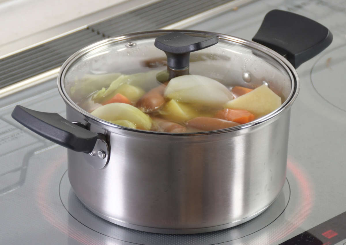 パール金属 両手鍋 18cm IH対応 チーノ ステンレス製 3層底 ガラス蓋