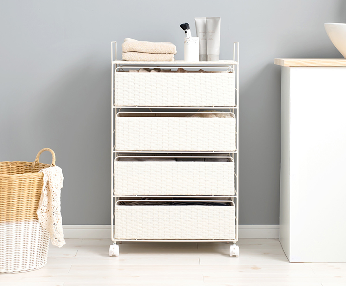 HAGiHARA（萩原） ランドリーチェスト 4段 幅50cm 高さ85cm キャスター