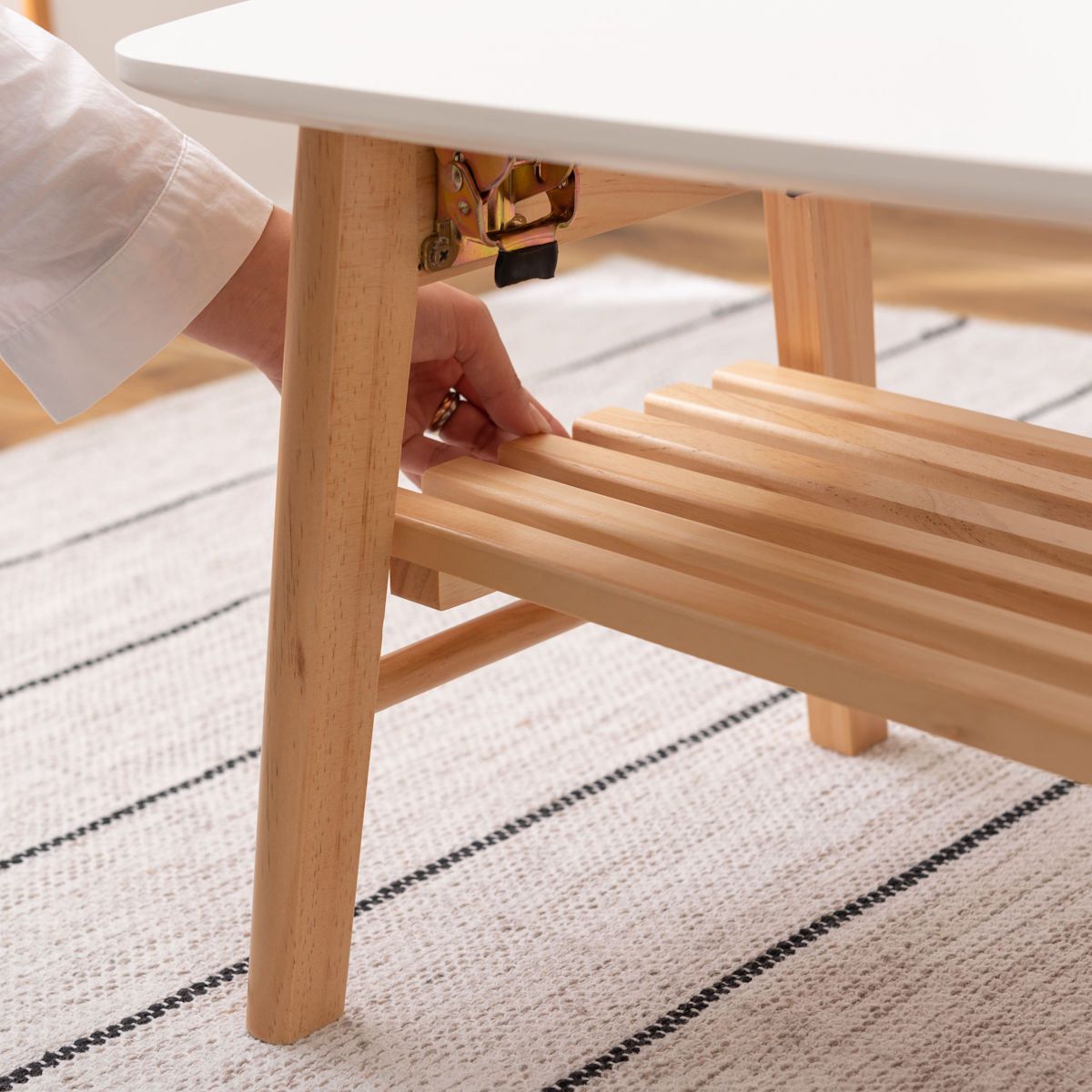 東谷 折りたたみ テーブル 幅90cm 棚付き 天然木 （ ローテーブル