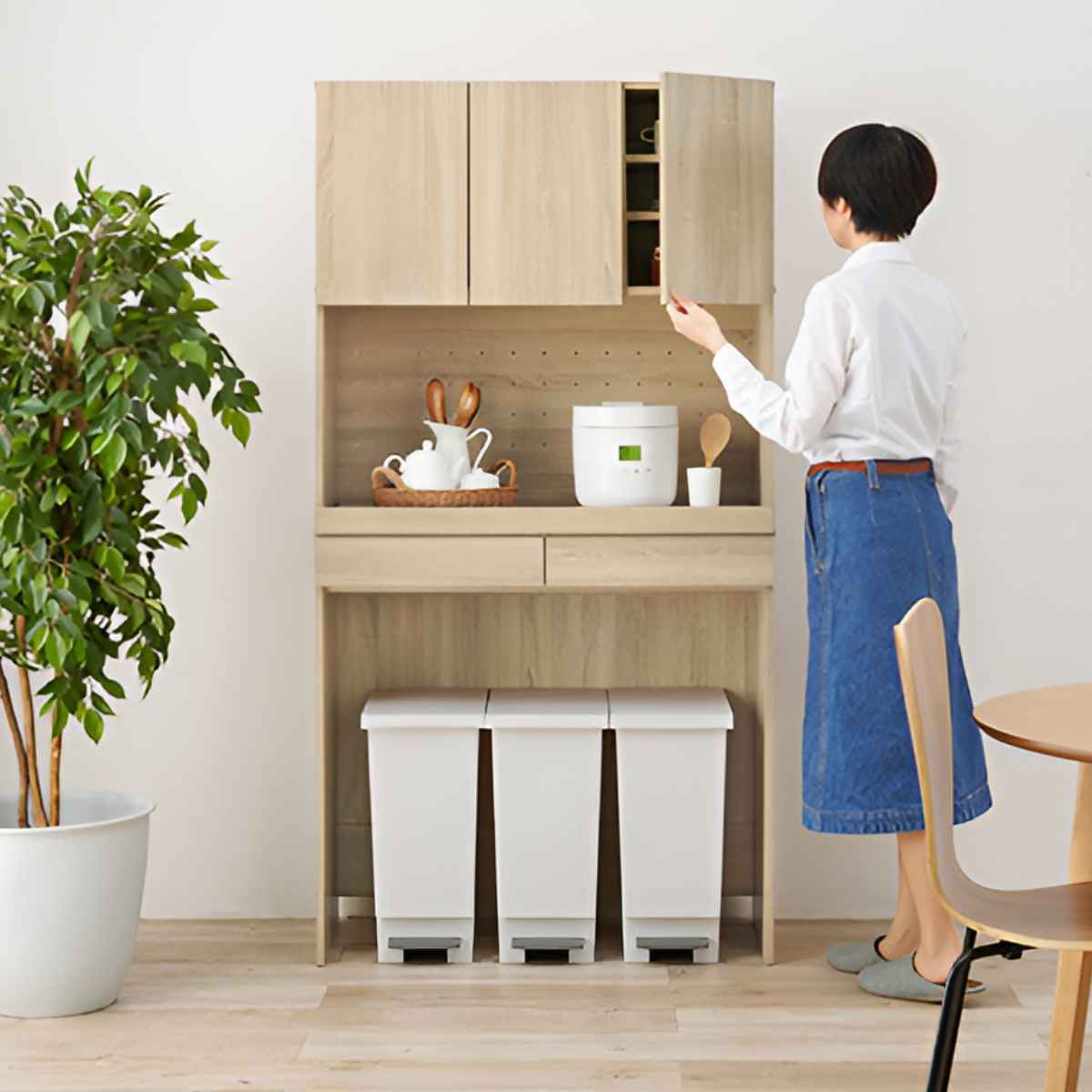 HAGiHARA（萩原） キッチンラック 北欧風 ゴミ箱収納ラック 扉付 幅