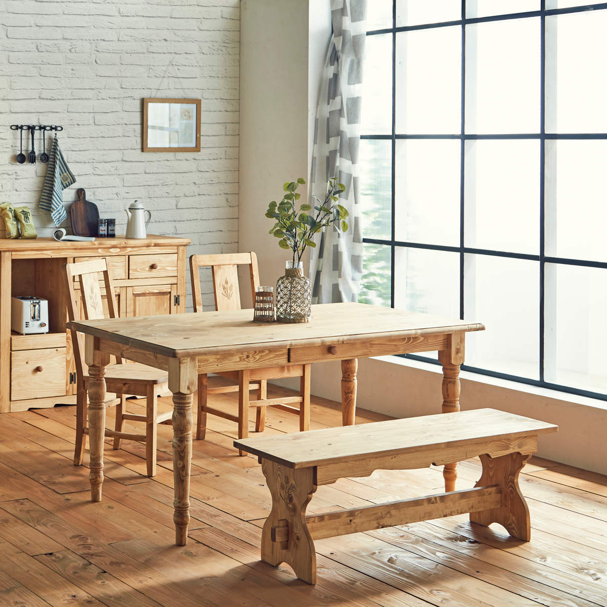 ダイニングテーブル 幅150cm 4人掛け 天然木 カントリー調 （ 木製