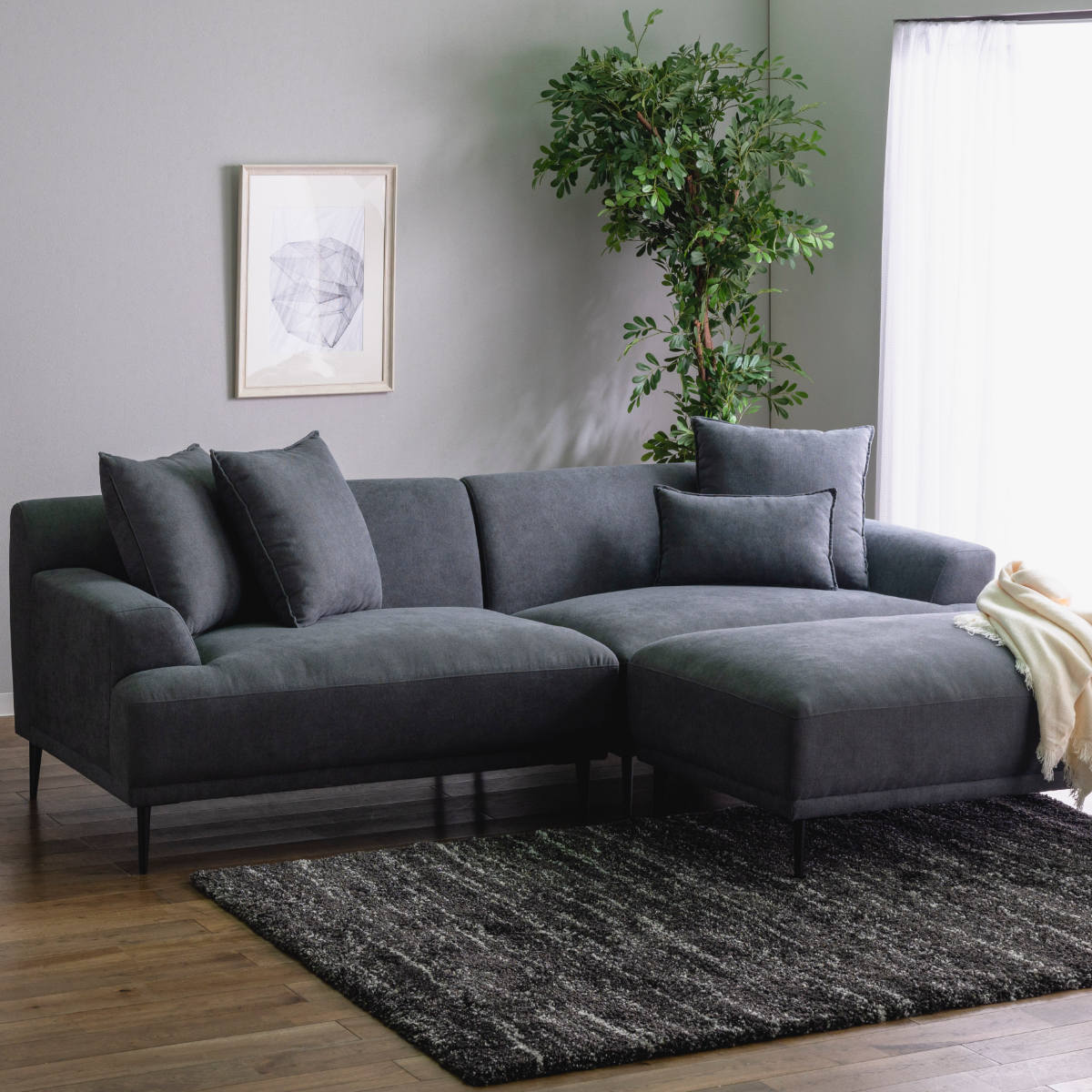 コーナーソファ コンパクト ロータイプ スツール クッション付き