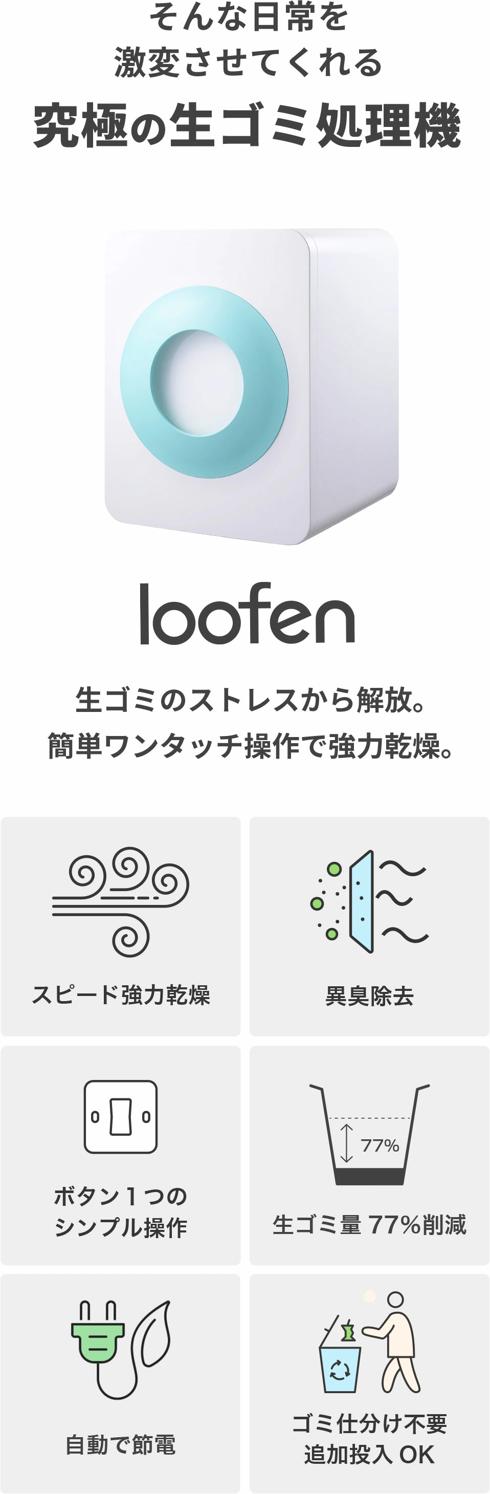 公式 直営ショップ】loofen ルーフェン 家庭用 生ごみ処理機 生ごみ
