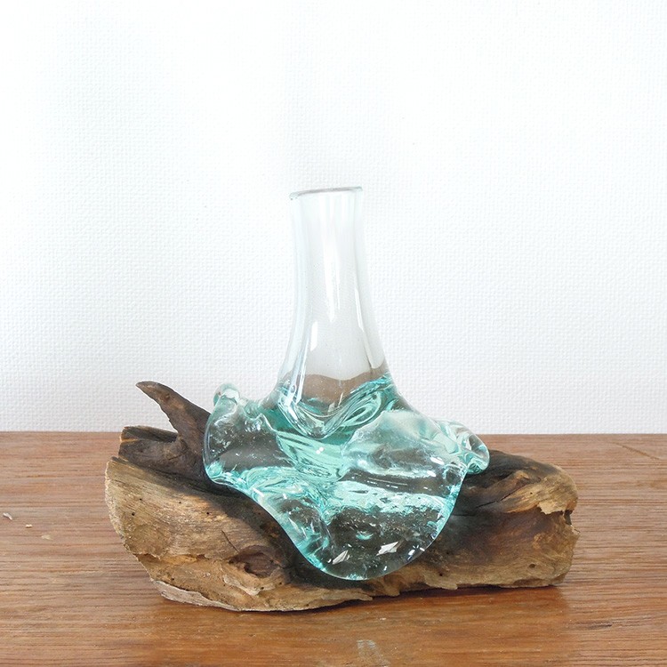 バリガラス 流木 アジアン 花瓶 フラワーベース ガラス 花器 フラワー