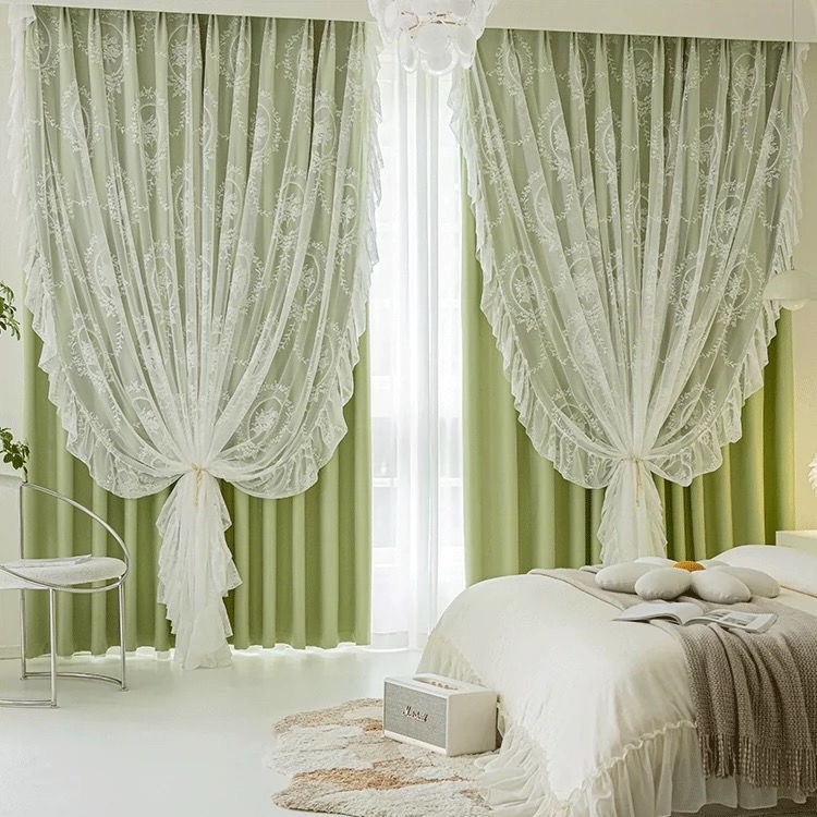 カーテン 遮光 レース おしゃれ セット 一体型カーテン 2枚組 かわいい