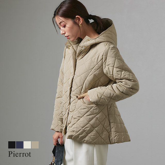 Pierrot（ピエロ） (冬セール価格) ブルゾン キルティング フード付き
