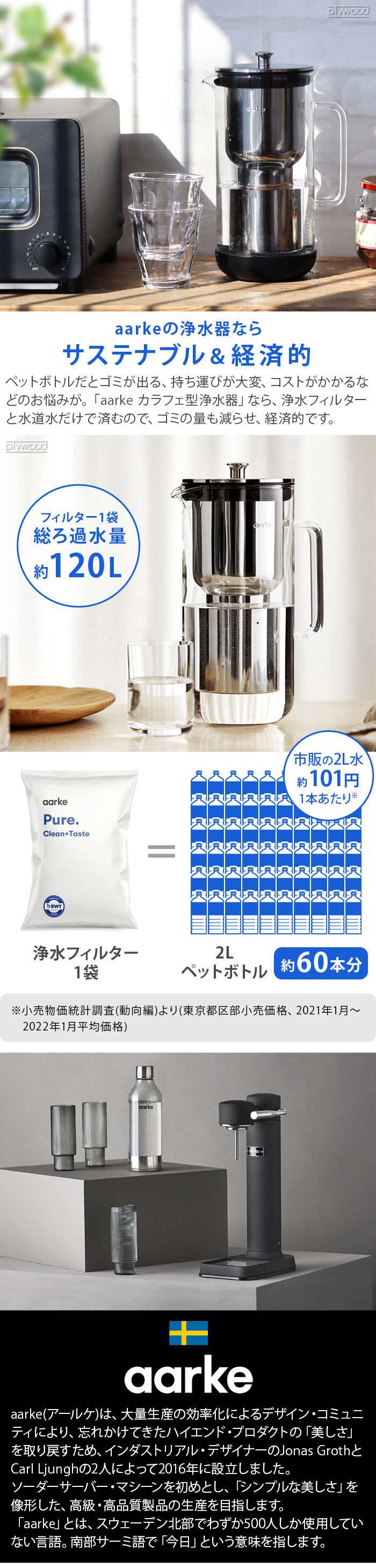 正規品 浄水器 ポット型 ステンレス製 アールケ ピュリフィエ aarke