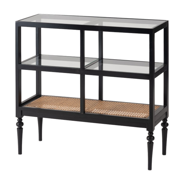 東谷 オープンシェルフ 三段 木製 ガラス クリア ラタン 籐 ワイド