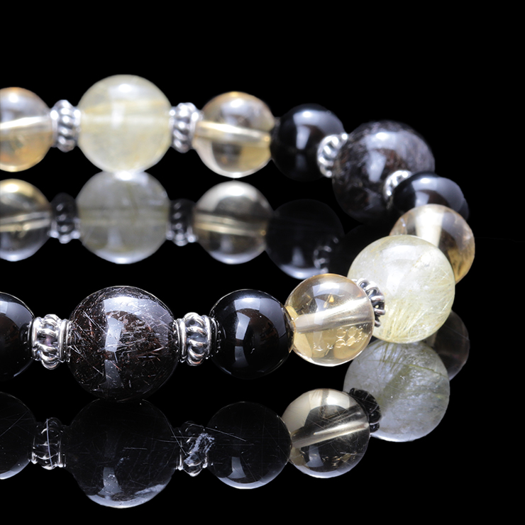 X.G】ブラックルチルクォーツ・ゴールドルチルクォーツ10mm : パスクル