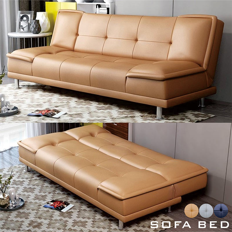 ソファベッド 3人掛け 折りたたみ 3WAY｜アームレス 合成皮革 脚付き