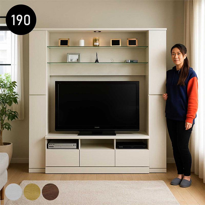 テレビ台 壁面収納 幅190cm 高さ180cm ハイタイプ 完成品 大容量