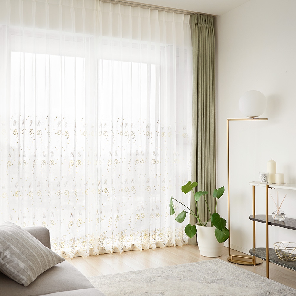 刺繍レースカーテン アンティーク シームレス スカラップ トルコ刺繍