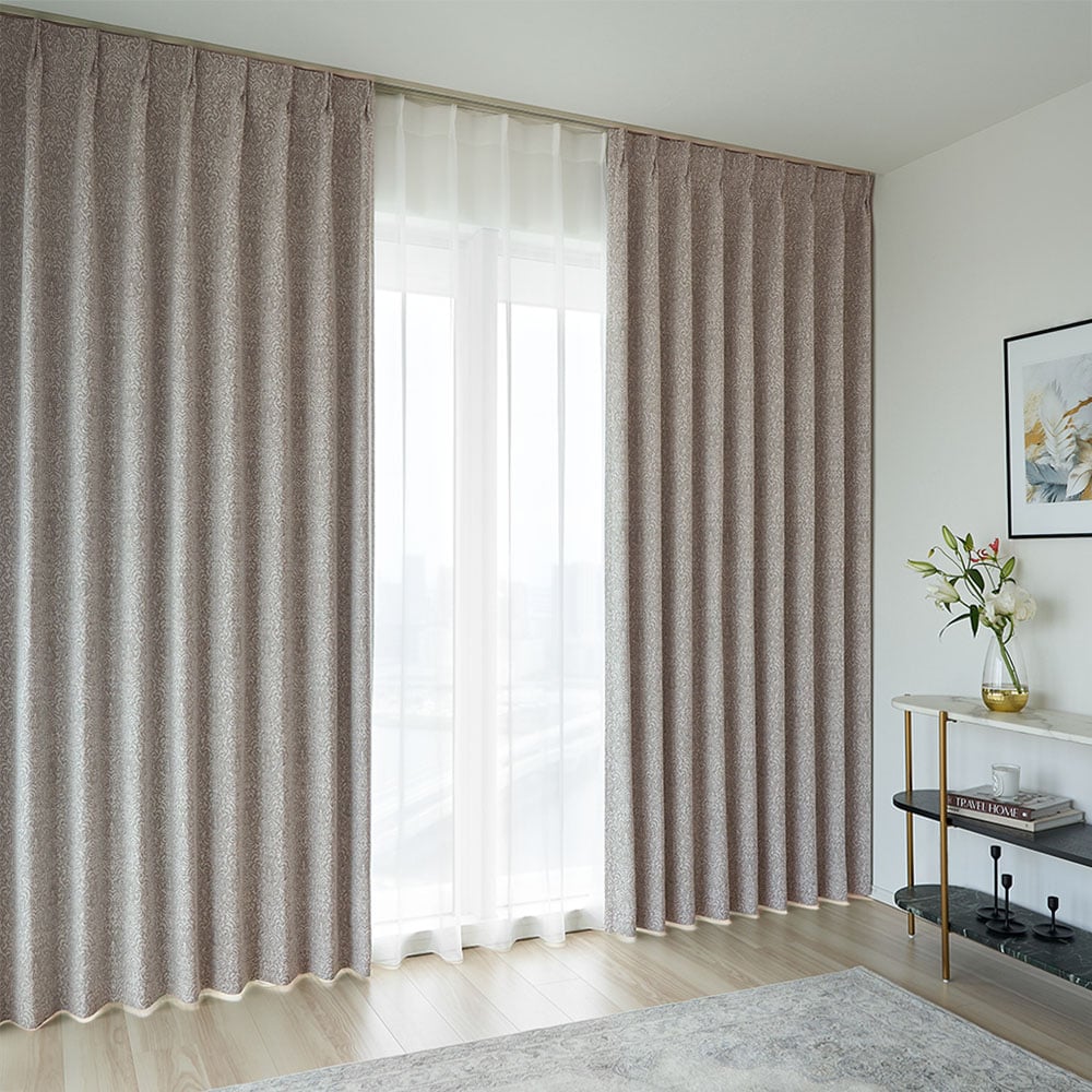 ジャガードカーテン 2級遮光 高級カーテン グリーン グレージュ