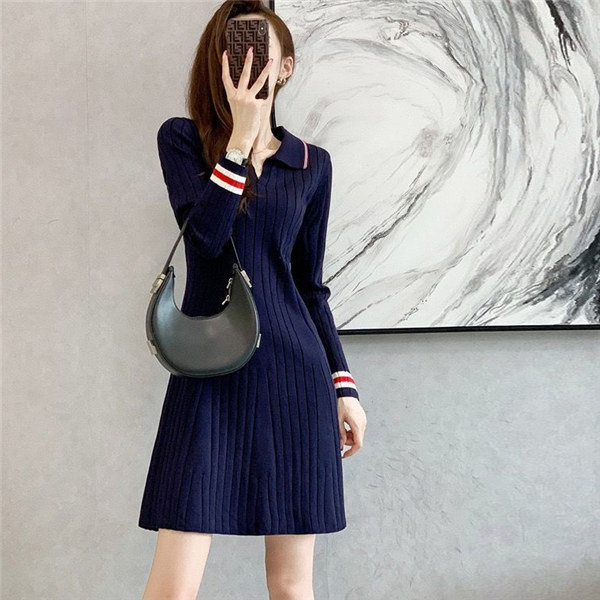 ポロワンピース ロング ゴルフワンピース タイトワンピース ニット