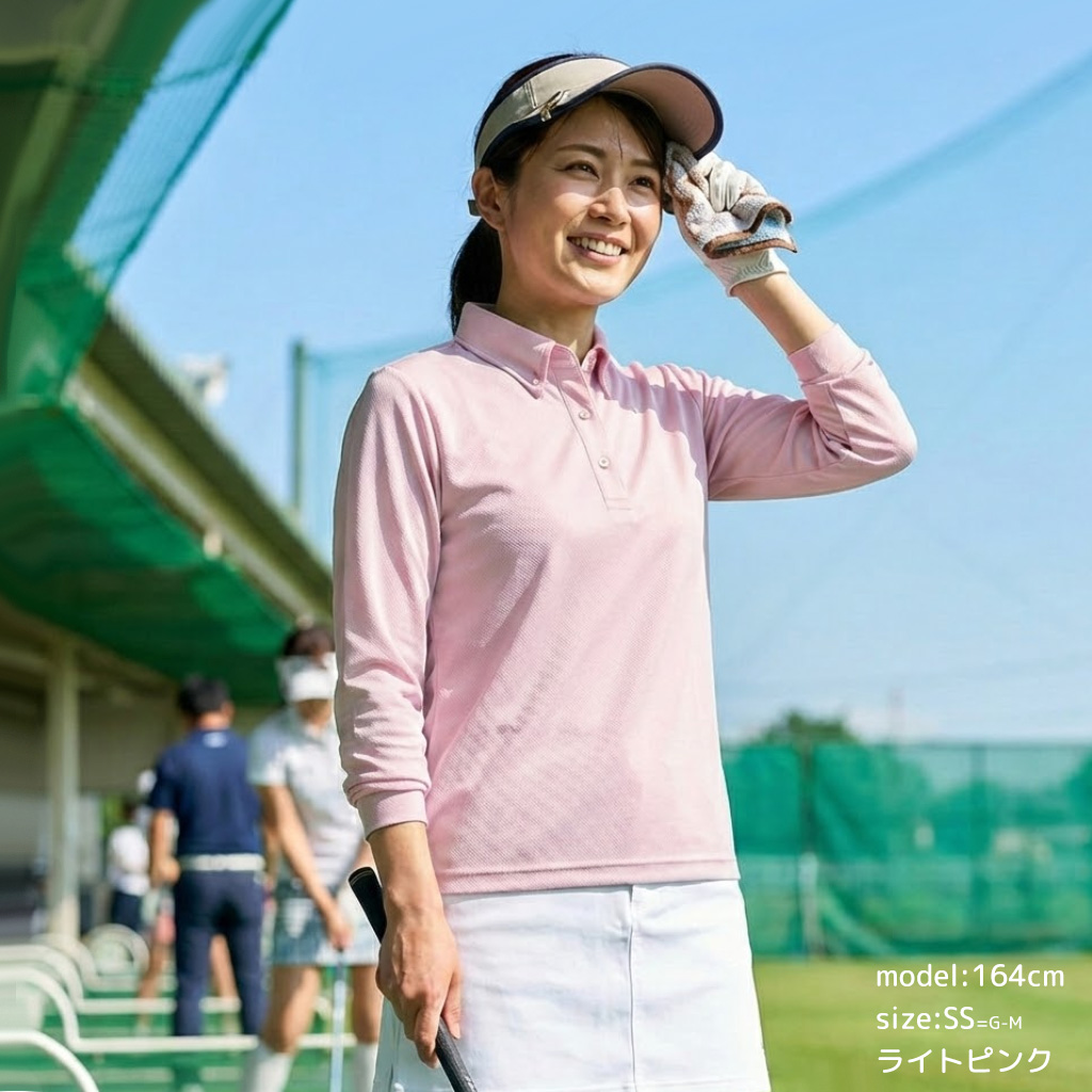 ポロシャツ レディース 長袖 uvカット ボタンダウン 長袖ポロシャツ 胸