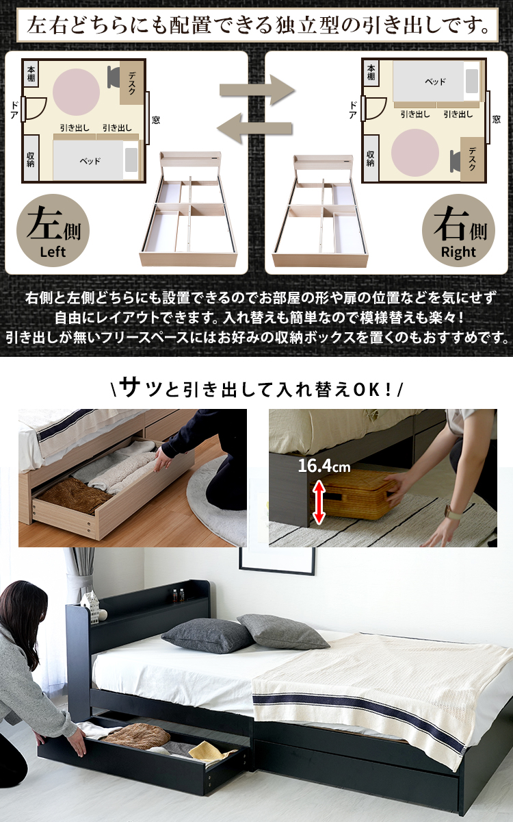 ベッド セミダブルベッド 収納付きベッド ベッドフレーム 引き出し
