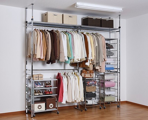 ワードローブ 突っ張り 伸縮 ハンガーラック 棚 クローゼット 衣類収納
