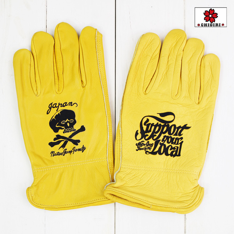 CHIGIRI NATIVE GANG FAMILY バイクグローブ レザーグローブ 牛革