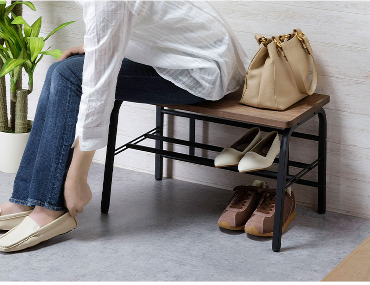 下村企販 日本製 燕三条 耐荷重100kg ラバーウッド玄関ベンチ 幅60cm