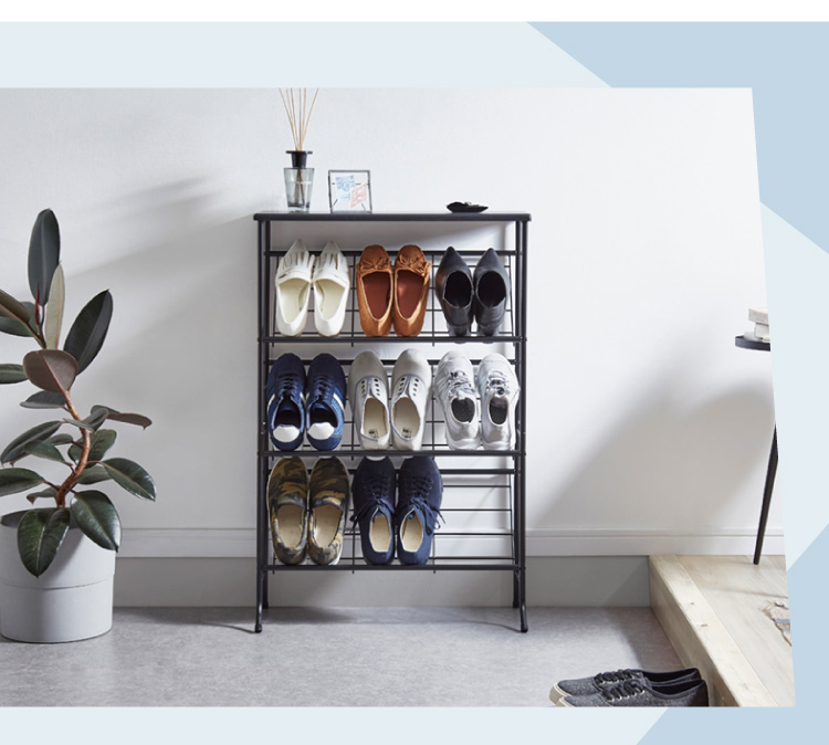 棚付き シューズラック 6足収納 幅60cm おしゃれな大理石柄 玄関収納