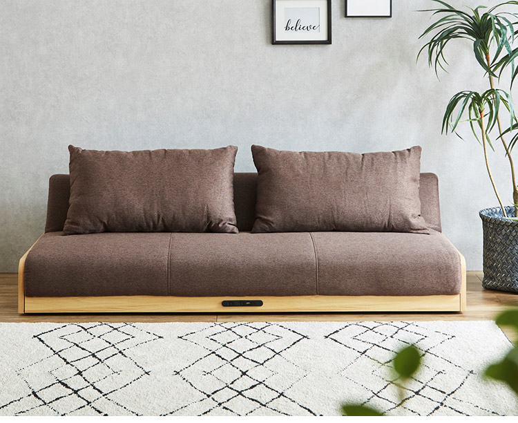 ソファベッド 3段階リクライニング 幅186 ファブリック座面×天然木