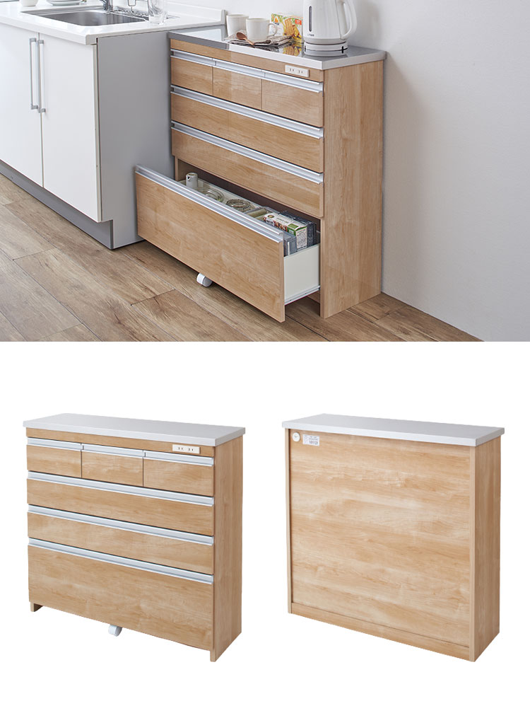 完成品 日本製 キッチンカウンター ステンレス天板 幅90 高さ85 4段