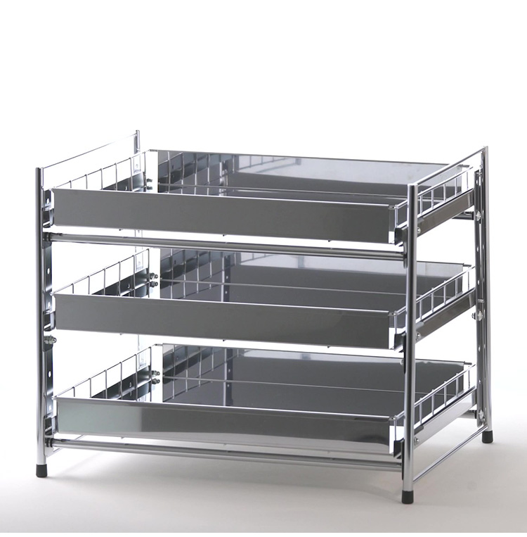 日本製 燕三条 シンク下スライド収納 3段 幅50cm 頑丈ステンレス