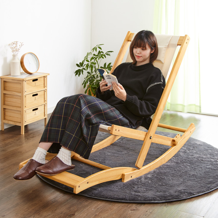 国産 中居木工 折りたたみ出来る ロッキングチェアー オットマン付き