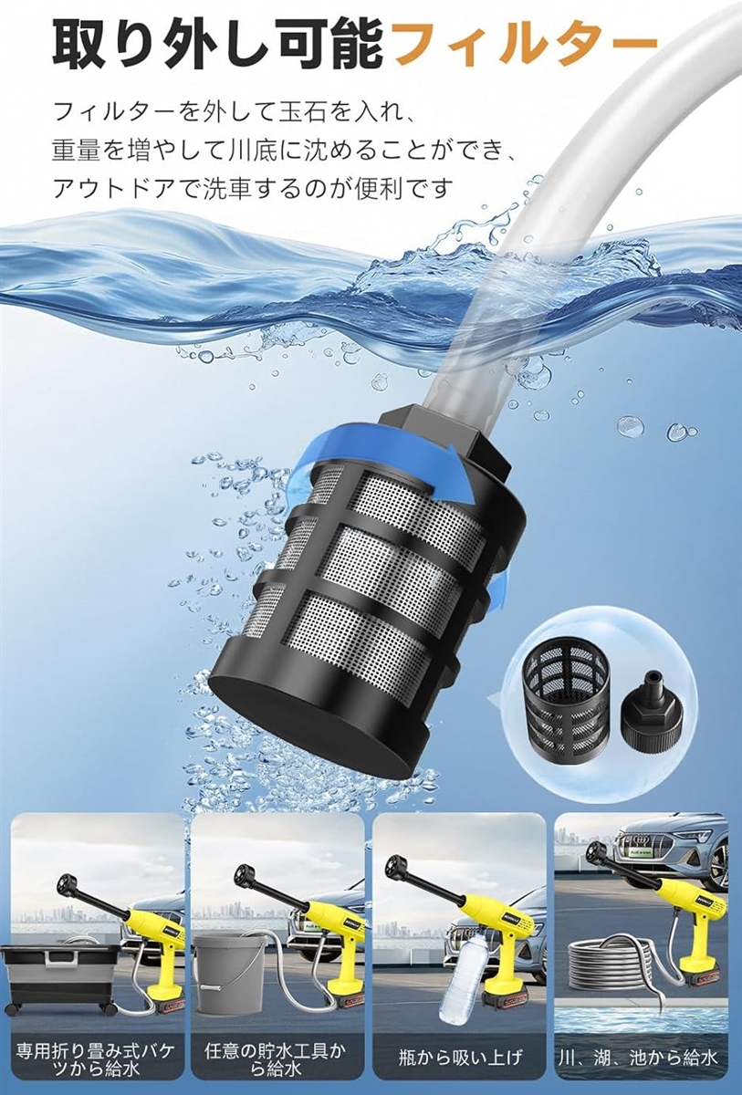 互換品】Boomax高圧洗浄機 22L折り畳みバケツ付き コードレス高圧洗浄