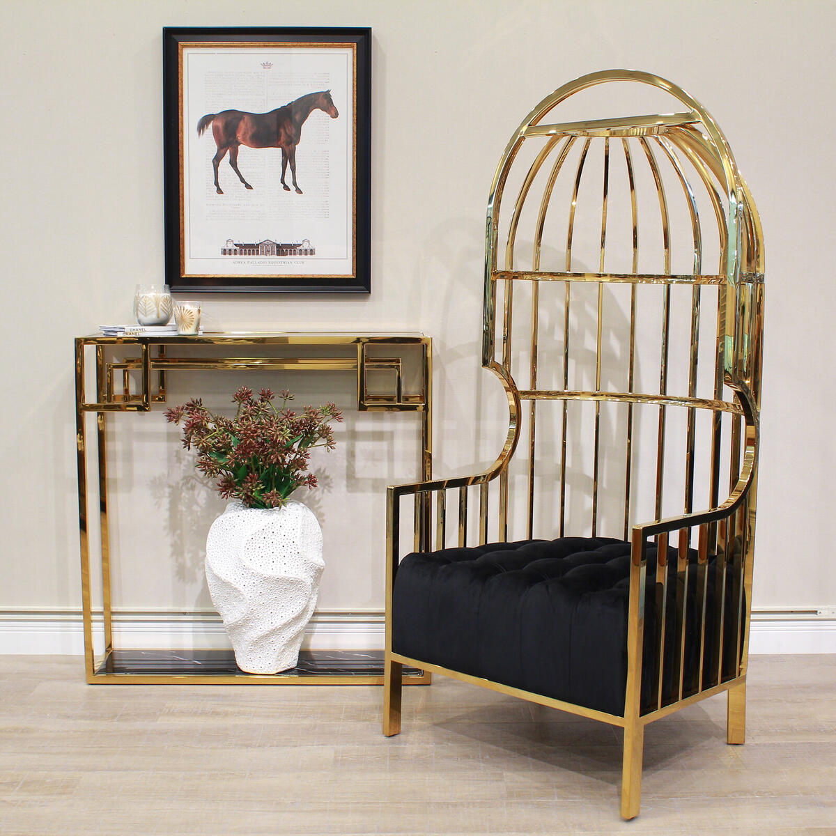 ガラス×大理石 コンソールテーブル ゴールド モダン アイアン