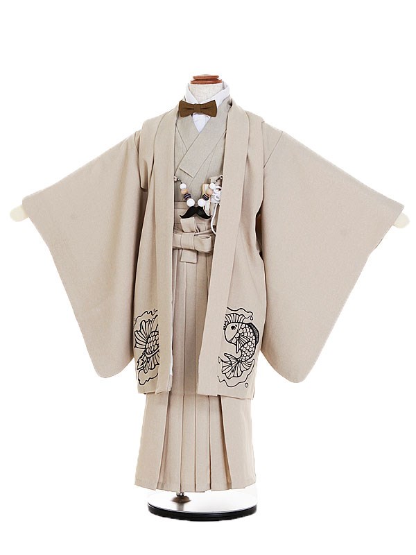 七五三 男の子 着物 5歳 レンタル ナチュラル サビヌキ ベージュ 鶴 亀