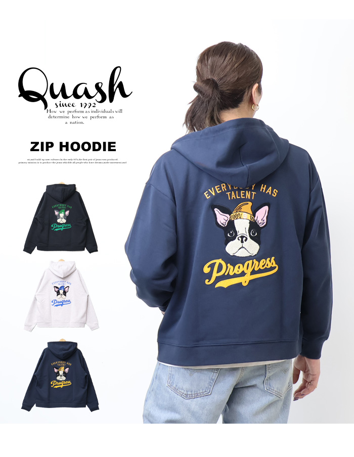 Quash クアッシュ イヌサガラ刺繍 スウェットジップパーカー 裏毛