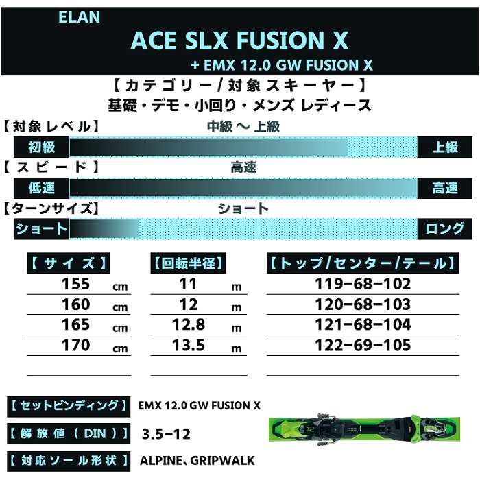 elan（エラン） スキー板 2026 ELAN ACE SLX FUSION X + EMX 12.0 GW