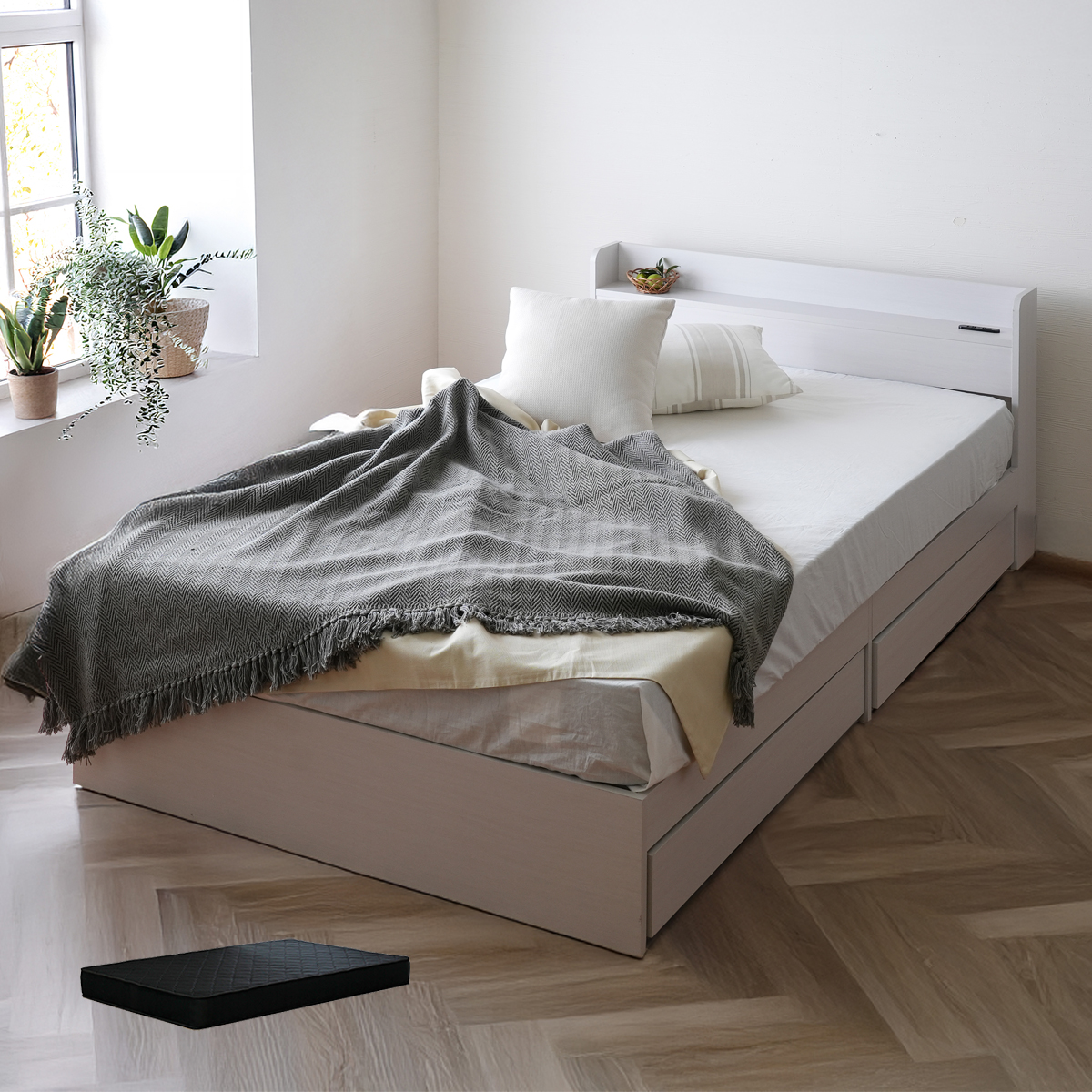 ベッド ダブル マットレス付き セット ダブルベッド 収納 大容量 収納