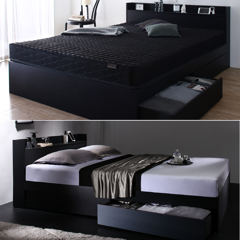 ベッド 黒 ダブルベッド 収納付き ブラック おしゃれ ベット 収納 収納