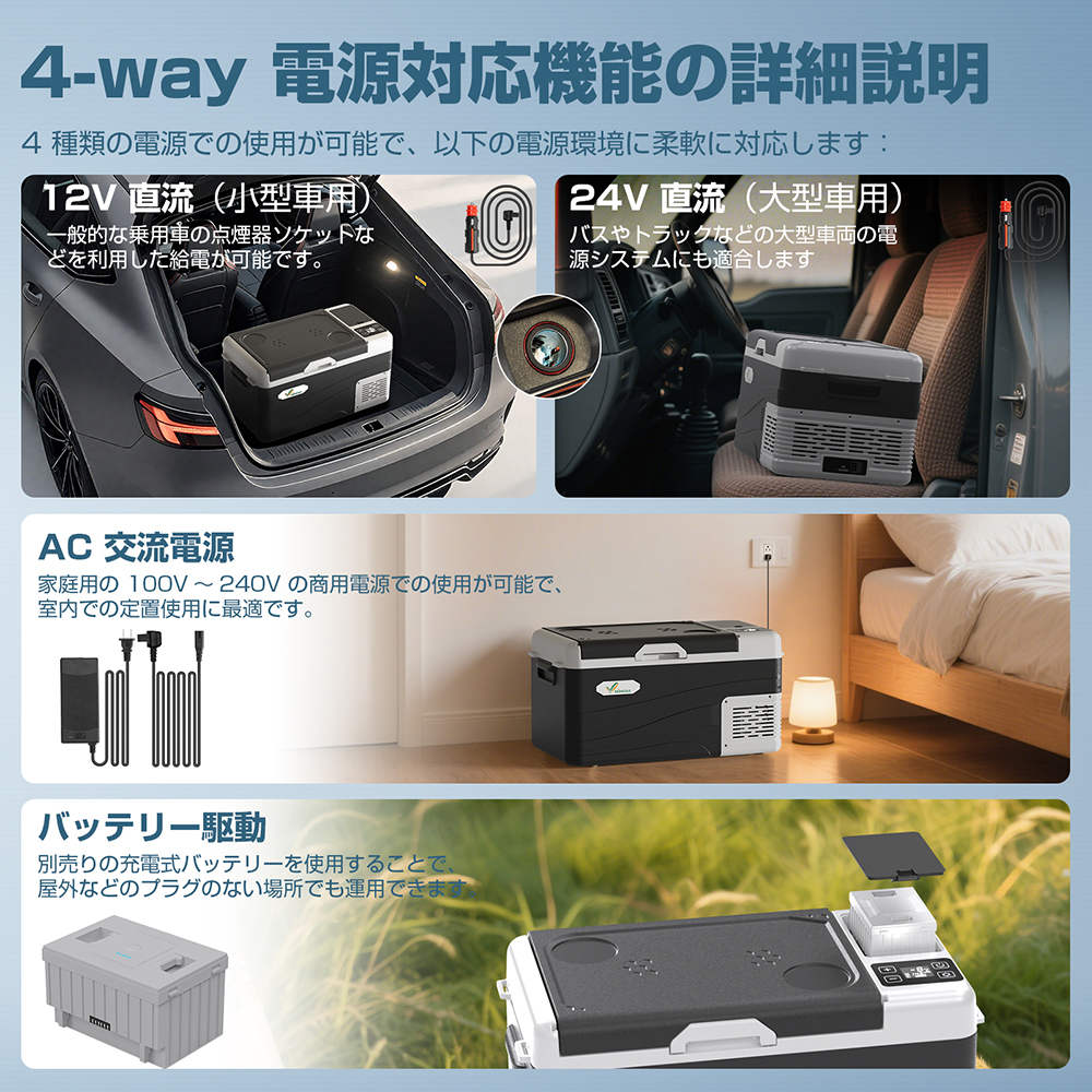ポータブル冷蔵庫 -20℃〜20℃ 12LB 18LB 25LB バッテリー内蔵 選択可