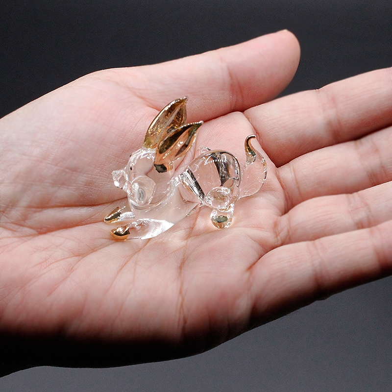 クリスタル ガラス製 開運 干支の置物 卯 うさぎ 小サイズ 金俵 赤い