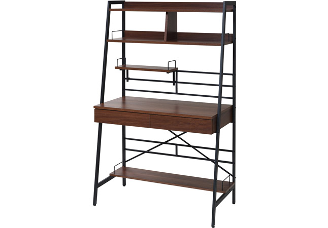 パソコンデスク 棚収納 引き出し収納 上部ラック付き 高さ調節 薄型