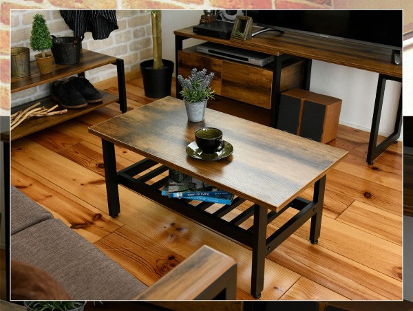 センターテーブル ローテーブル 棚収納 木製 ヴィンテージ風 リビング