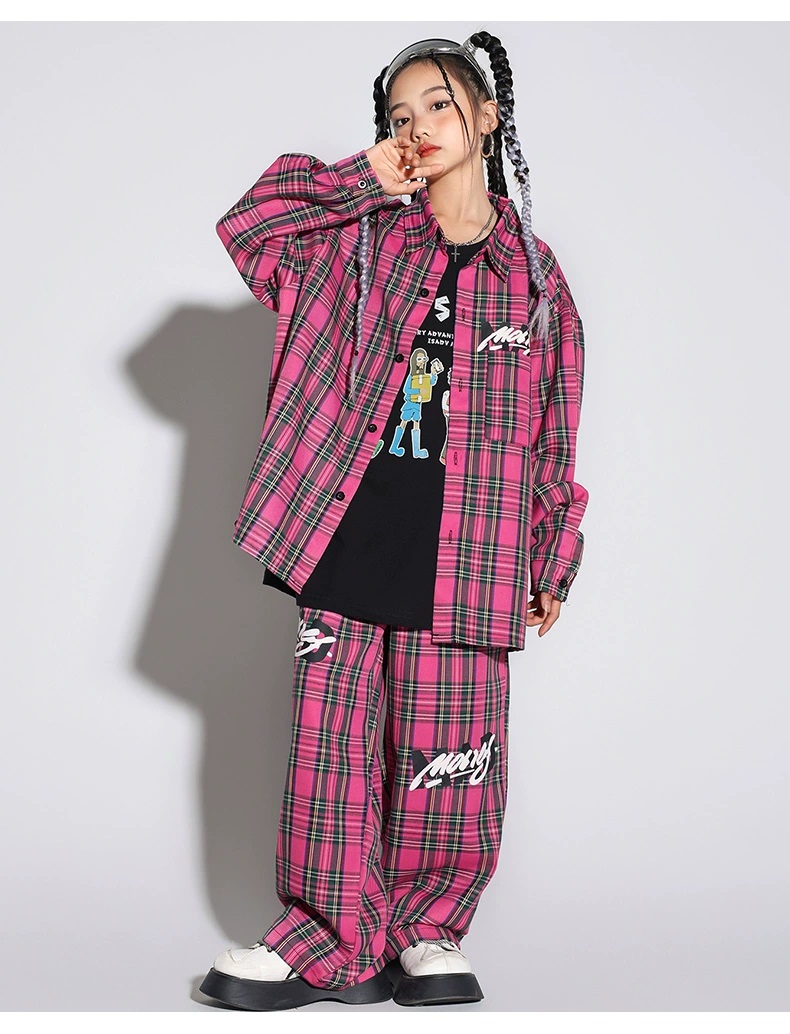 キッズダンス衣装 セットアップ チェックシャツ チェックパンツ ヒップ
