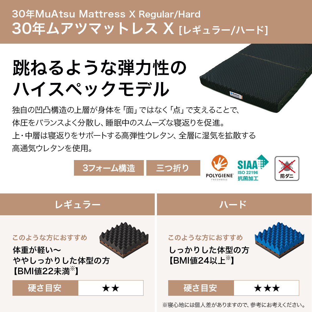 西川（nishikawa） マットレス シングル 折りたたみ 三つ折り ムアツ